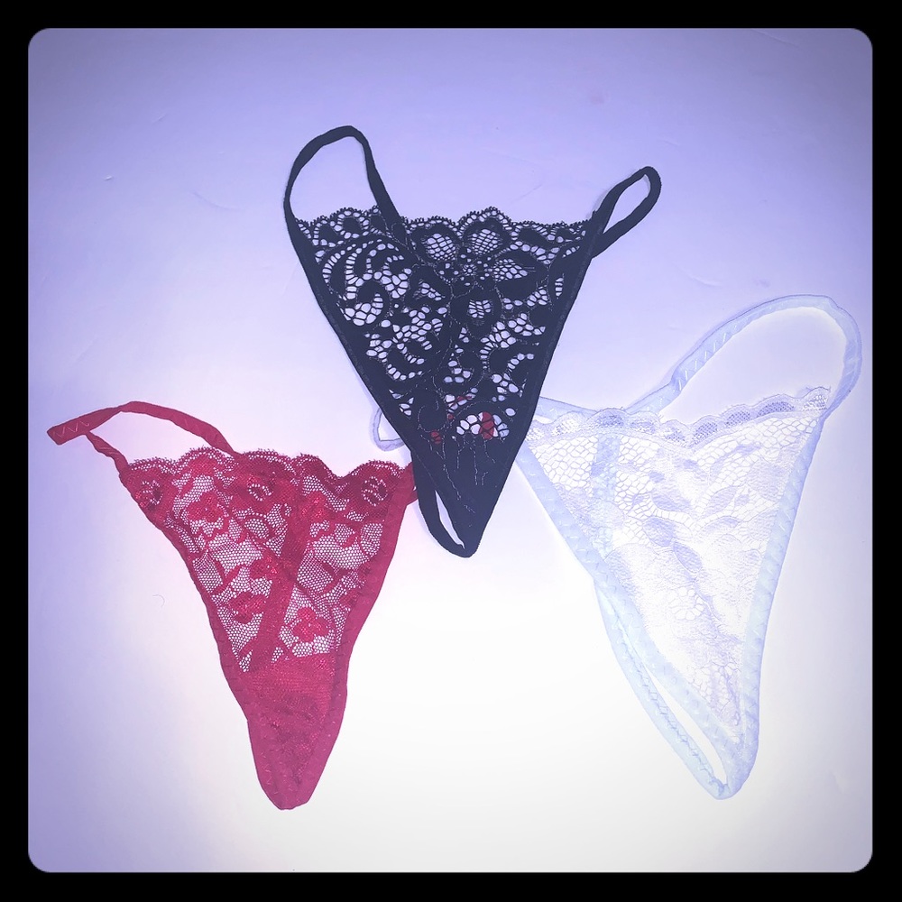 Black, Red, White Sexy Lace Thong Panties 3pk IN-3